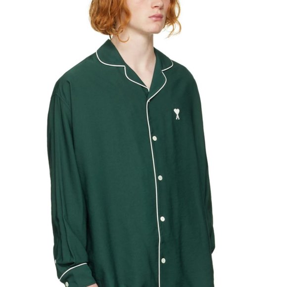 NEW W/ TAGS AMI Green Camp Collar Shirt - Picture 2 of 4